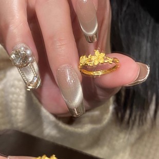 新款蝶恋花18k金色戒指女款复古新中式绝美立体蝴蝶花朵超仙指环