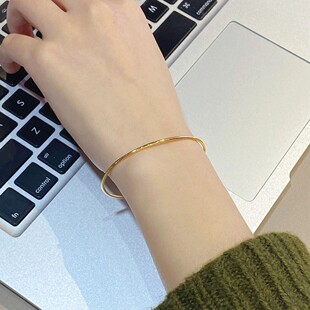 三生三世经典百搭手工18K金手镯女小众设计简约极细黄金镯子手环
