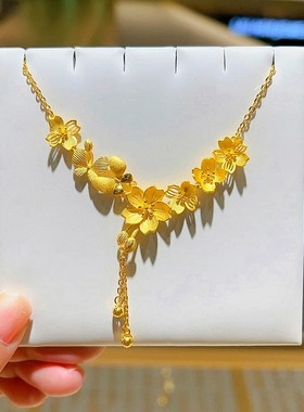 新中式18K金色繁花似锦蝴蝶项链