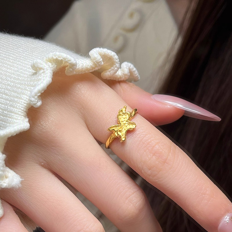 新款仿真黄金色独角兽戒指女创意小众设计感童话少女简约气质手饰