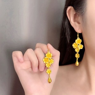 繁花似锦耳环镀金孔雀沙金耳饰女新中式婚嫁仿金耳坠结婚三金道具