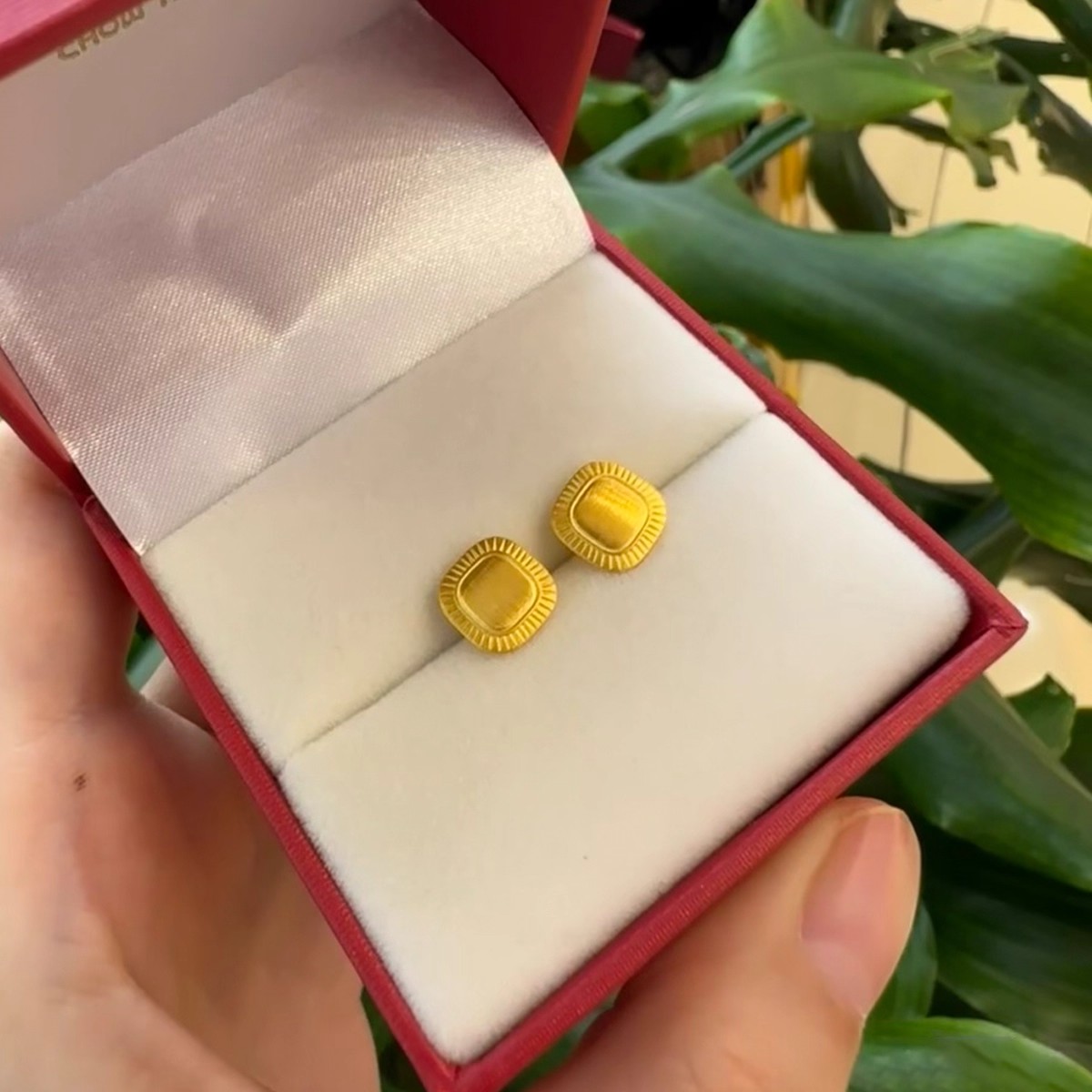 金店同款新款复古方形耳环流金岁月小面包耳钉久不掉色黄金色耳饰