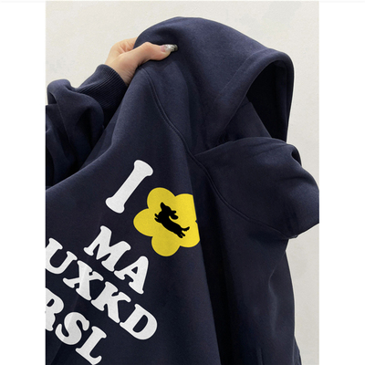 纯棉美式潮牌加绒加厚连帽卫衣男