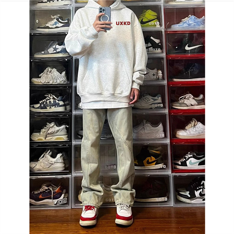 纯棉美式复古字母套头连帽卫衣男