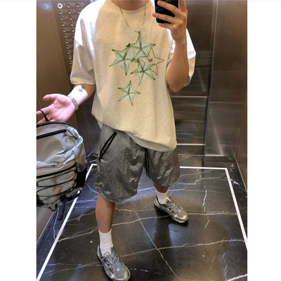 美式高街正肩短袖t恤男夏季宽松