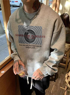 高街美式复古hiphop圆领卫衣男