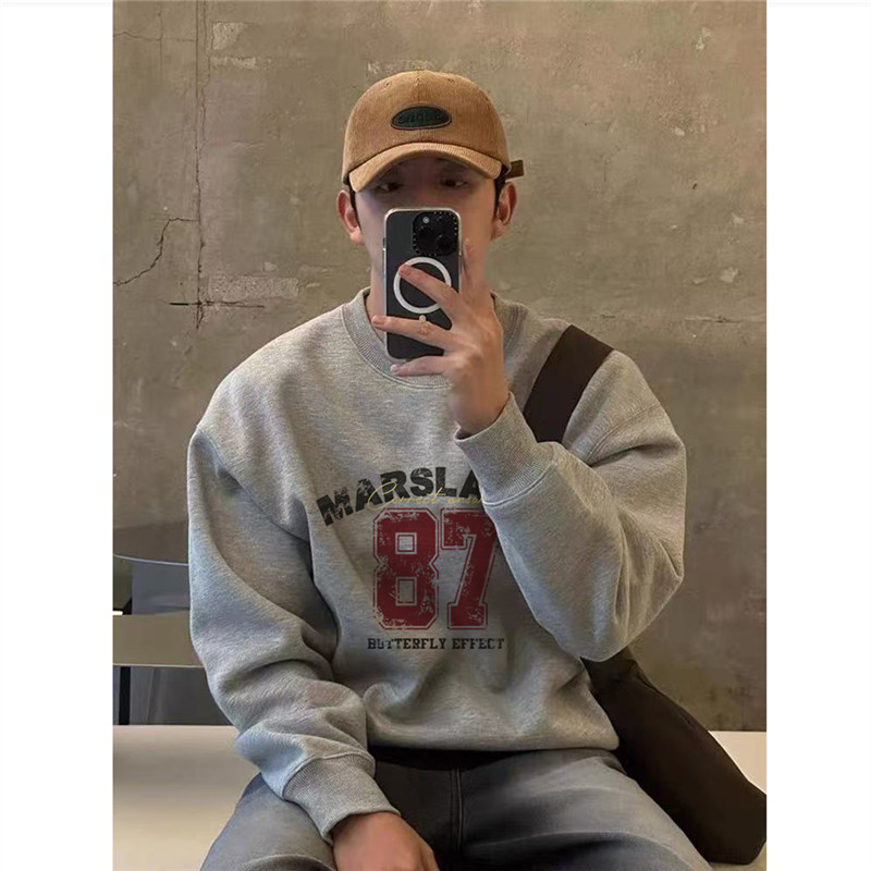 重磅纯棉高街美式复古圆领卫衣男款冬季加绒加厚oversize情侣上衣,男装,卫衣,淘宝优惠券,粉丝福利购,淘宝优惠卷