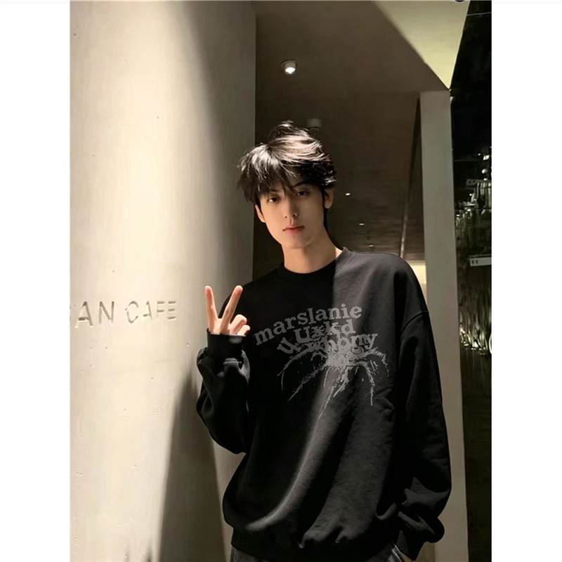 纯棉高街美式hiphop圆领卫衣男2026新款设计感小众宽松慵懒风上衣