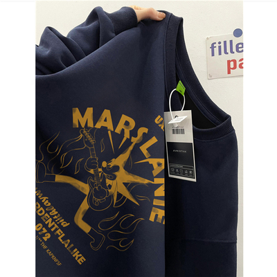 纯棉美式复古潮牌无帽圆领卫衣男