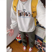 宽松无帽上衣 设计感春秋薄款 重磅纯棉美式 复古卡通卫衣男2025新款