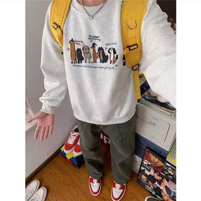 纯棉美式复古卡通卫衣男春秋宽松