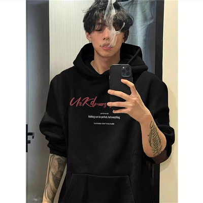 纯棉高街美式复古连帽卫衣男加绒