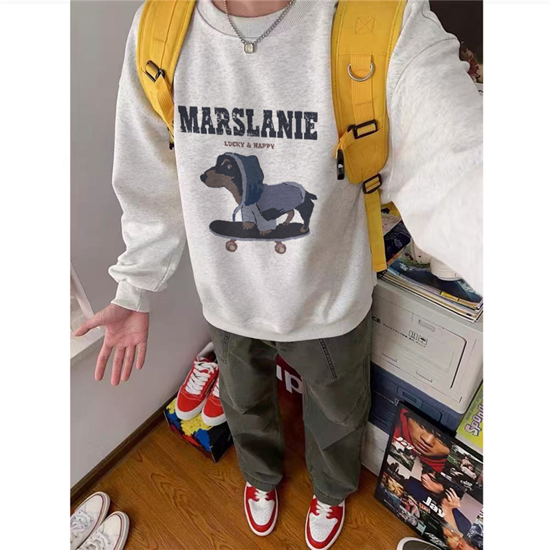 纯棉欧货美式复古卡通卫衣男宽松