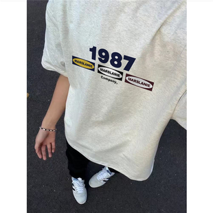 字母正肩宽松半袖 t恤男夏2025新款 上衣 复古潮牌短袖 重磅纯棉美式