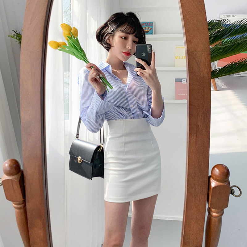 白色包臀短裙紧身性感包裙工装裙弹力高腰修身显瘦一步半身裙女夏