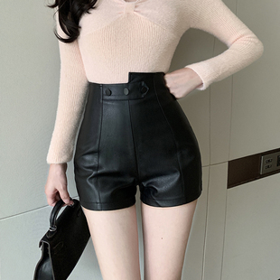 黑色皮短裤女秋冬2025新款外穿休闲裤高腰显瘦打底靴裤pu皮裤短款