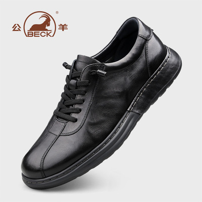 公羊皮鞋爆款2025新款秋冬透气真皮男款牛皮厚底男士商务休闲