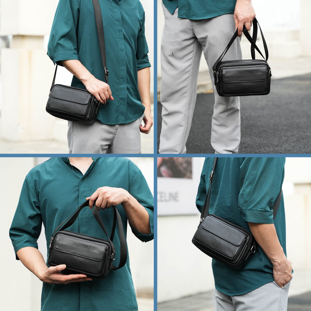 日本ぜいた新款真皮男包单肩包高级感男士斜挎包休闲头层牛皮小挎