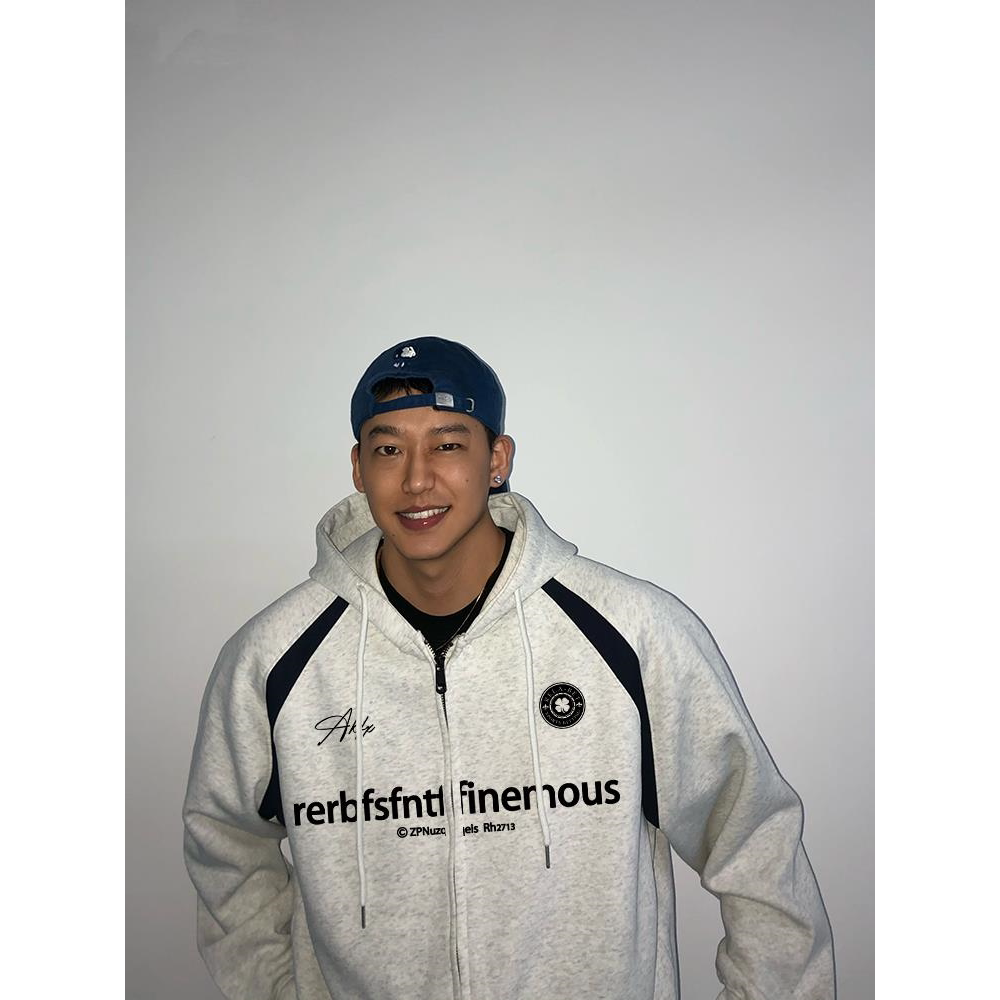 日本WUJE开衫连帽外套秋冬季拉链拼接花灰色加绒加厚宽松卫衣