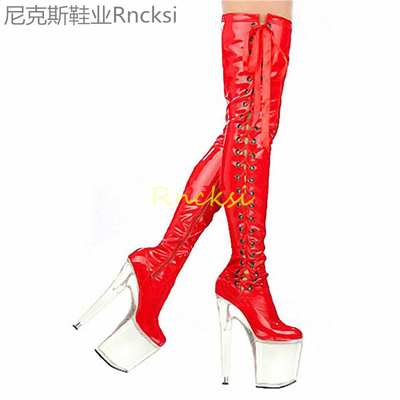 钢管舞模特恨天高透明水晶鞋防滑