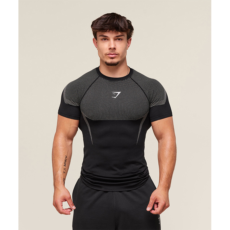 thumbnail for GYMSHARK American Shark Outdoor Sports Fitness Wear Running Training T-Shirt Men's Breathable Short Sleeve Top