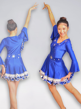 龙飞凤舞三步踩S-000*蓝色L领星星拉丁舞恰恰舞舞蹈服饰