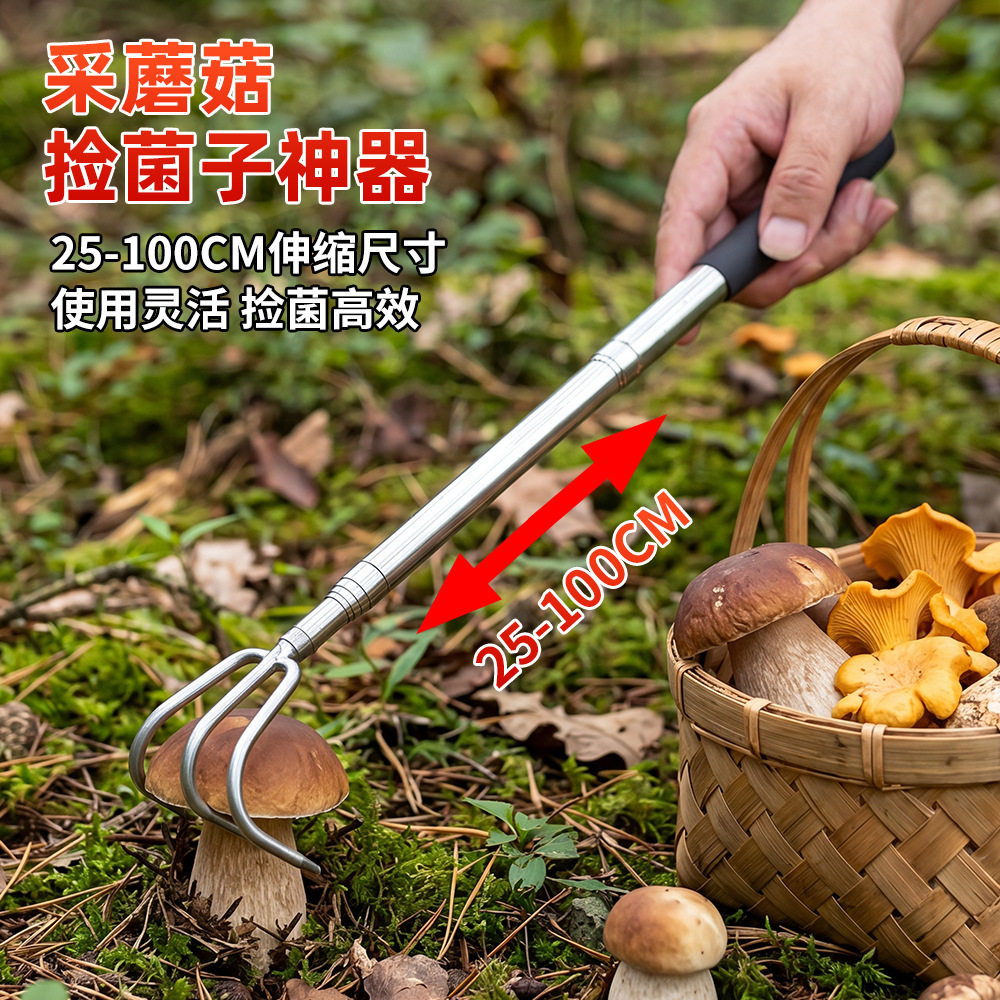 不锈钢可伸缩不锈钢捡菌采蘑耙子图片