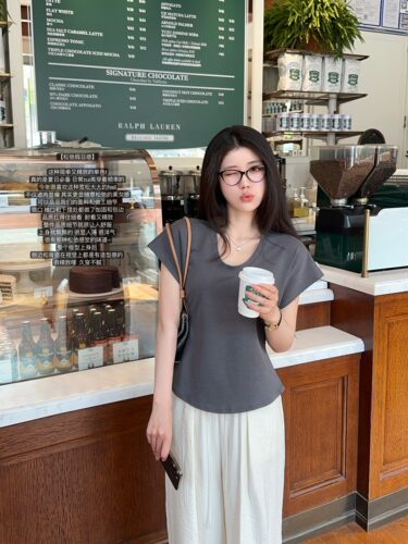 松弛假日感全棉女精致嗲飞袖T恤