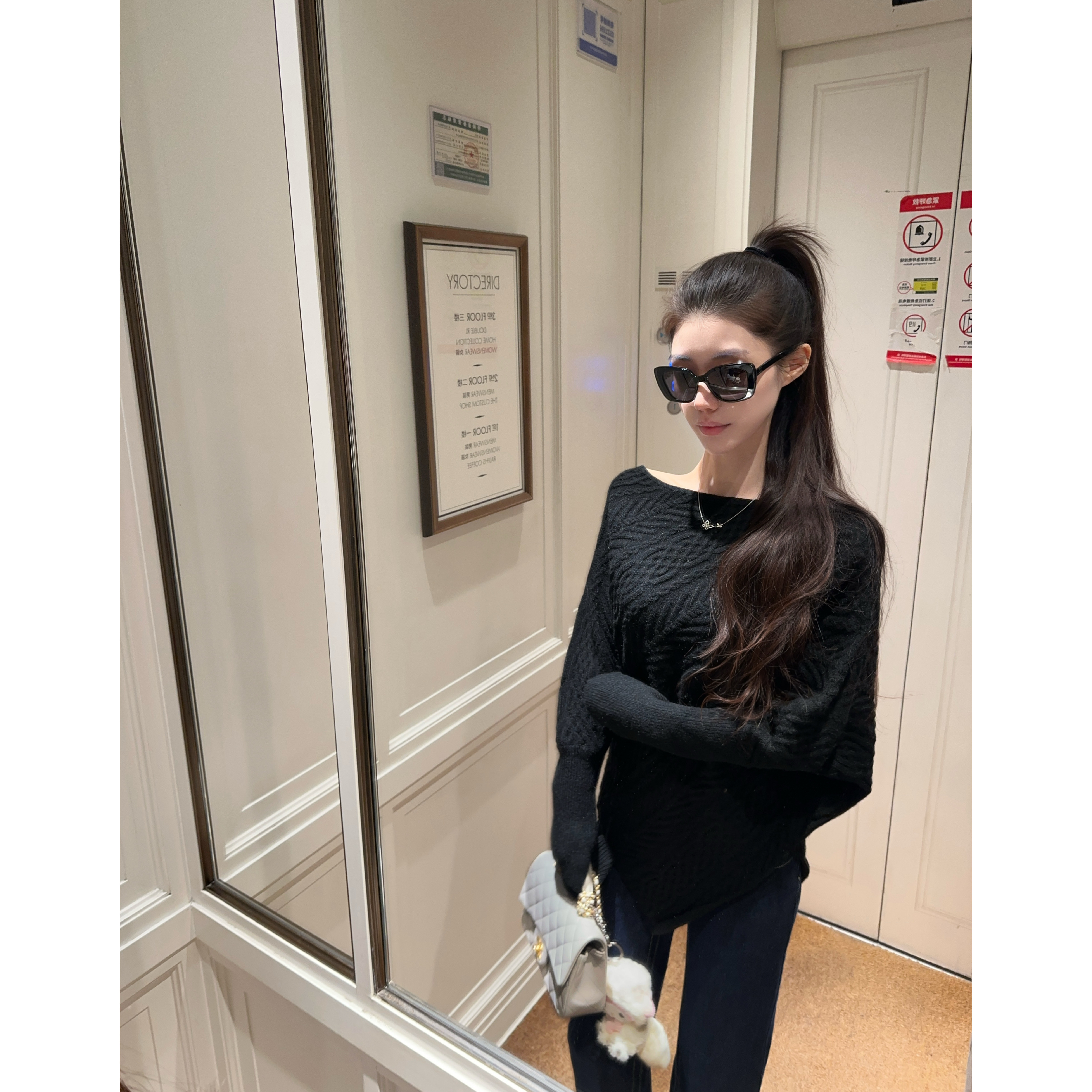 JAMAIS VU【贵贵漂亮感】质感绞花 多穿领口蝙蝠袖加厚毛衣外套冬