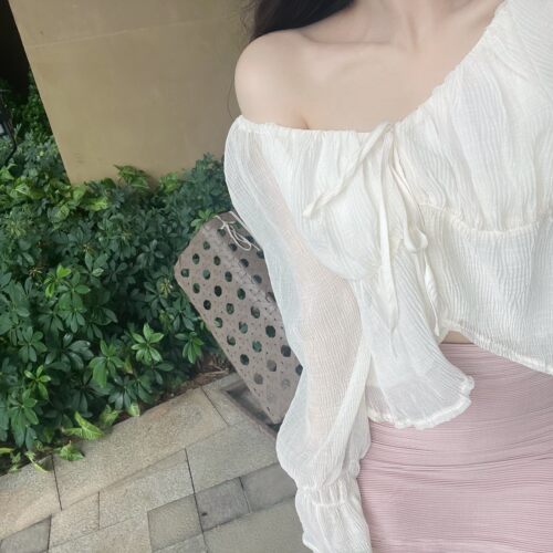 JAMAIS VU现货 淡奶慕斯~软美压褶雪衫肌理感衬衫短袖长袖上衣女