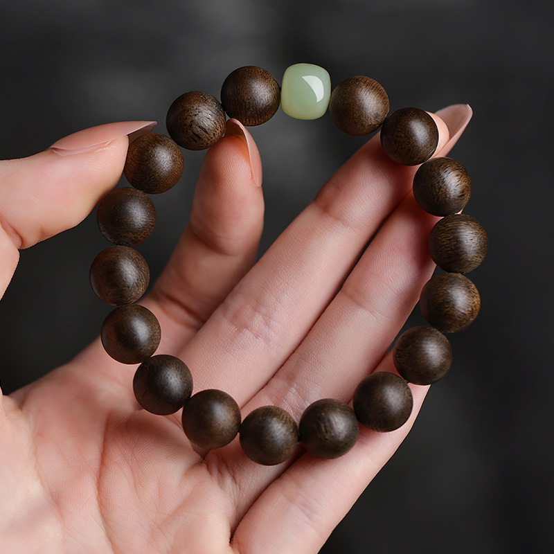 质文玩佛珠檀香檀木手链女和田玉