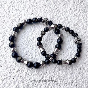 「亘古」高品质黑金曜石情侣款手链小众暗黑十字架男女本命年礼物