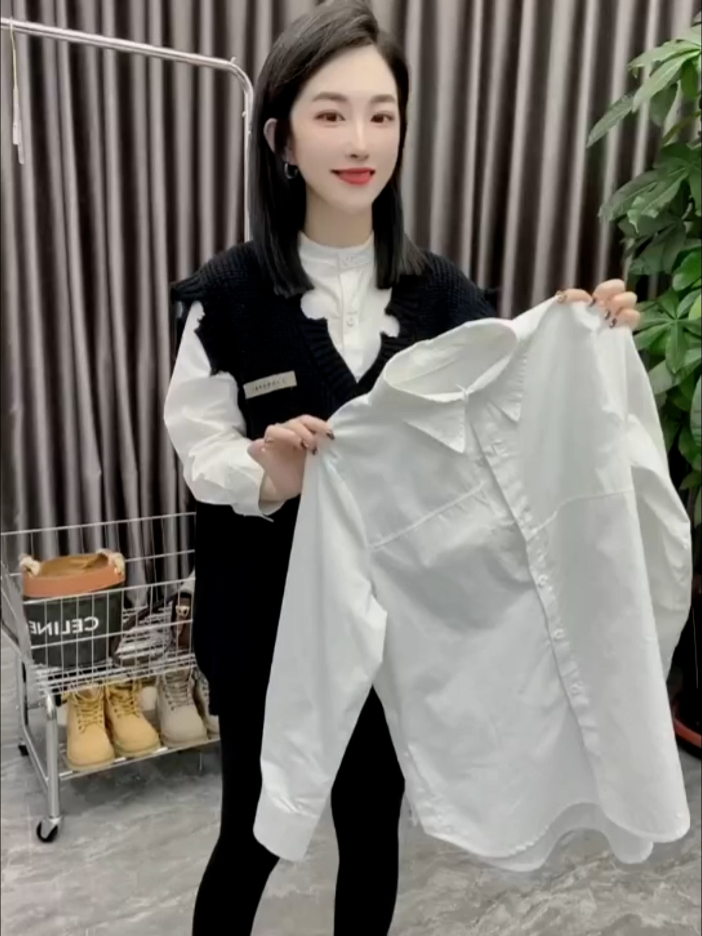 欧货2022秋装新款纯色Polo领白色衬衫女宽松中长款开叉上衣打底衫