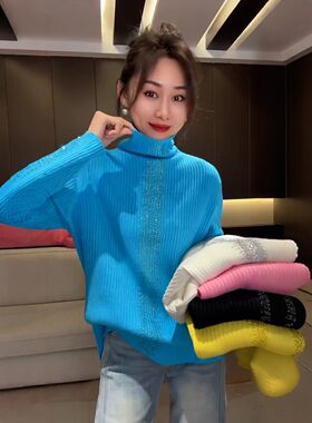 烫钻针织衫女高领毛衣加厚上衣
