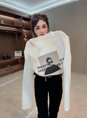 设计感漏锁骨镂空长袖t恤女上衣