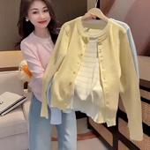 条纹拼接上衣针织衫 女春季 温柔风针织假两件毛衣开衫 衣服穿搭法式