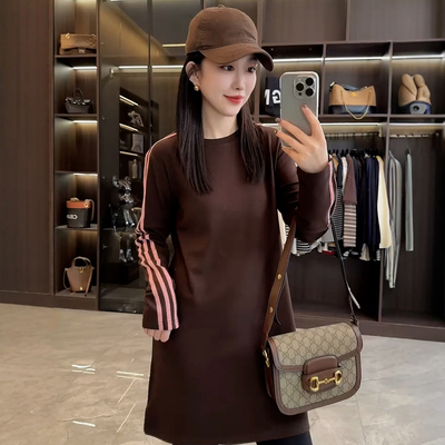 美式休闲撞色条纹拼接长袖t恤女