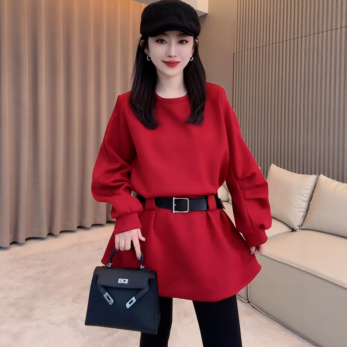 送腰带卫衣裙女小个子收腰连衣裙