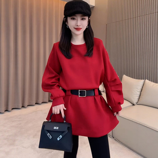 欧洲站送腰带长袖卫衣裙女秋冬2025新款小个子收腰连衣裙短款裙子