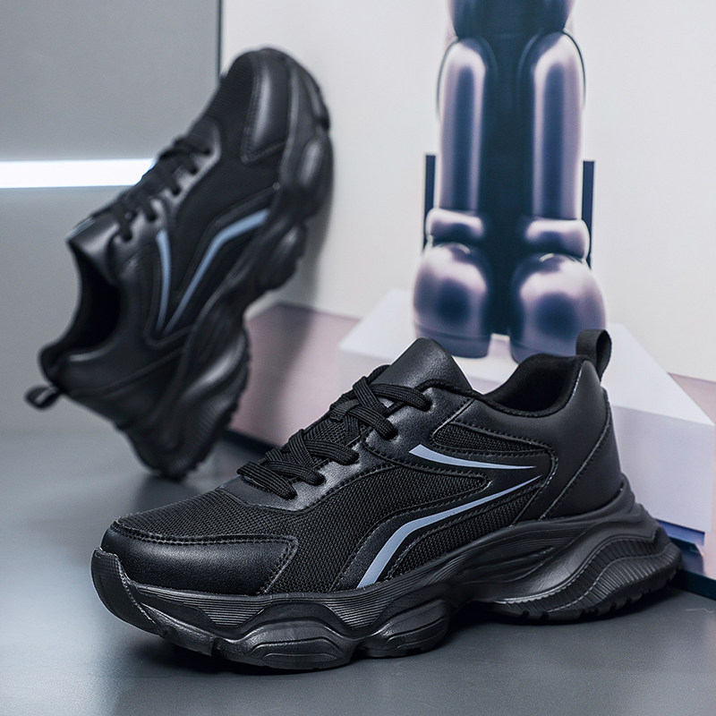 夏季男跑步鞋春季46 45透气轻便运动鞋特大码48 47黑色系带休闲鞋