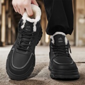 黑色系带加厚冬季 2026防寒防冻男士 高帮加绒保暖加厚棉鞋 雪地靴