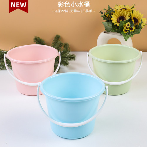 彩色带盖塑料圆形宿舍收纳手提桶