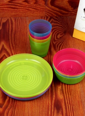 彩色塑料半透明餐具食品级PP果汁杯茶杯子饭碗吐骨碟幼儿园吃饭碗