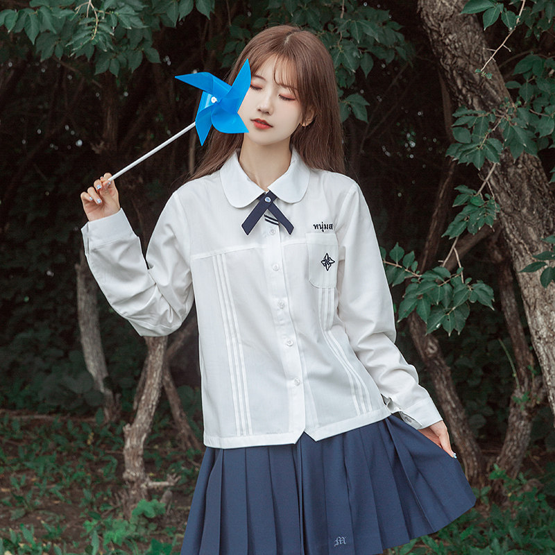 野元春草原创jk衬衫短袖日系长袖上衣女款白色学院风现货夏季圆领