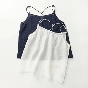 100%精梳纯棉吊带背心打底文艺纯色细带简约舒适内衬上衣后背交叉