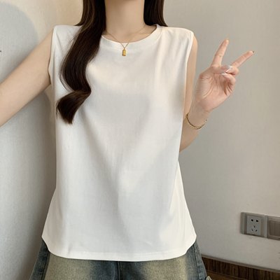 纯棉春夏季圆领吊带背心女大码宽松内搭打底衫无袖纯色T恤上衣