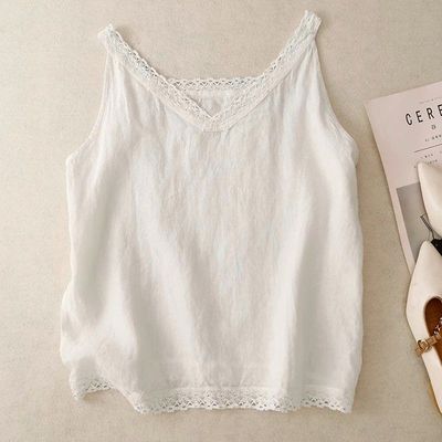 纯棉蕾丝花边棉麻吊带背心女薄款大码胖mm外穿宽松内搭打底衫上衣