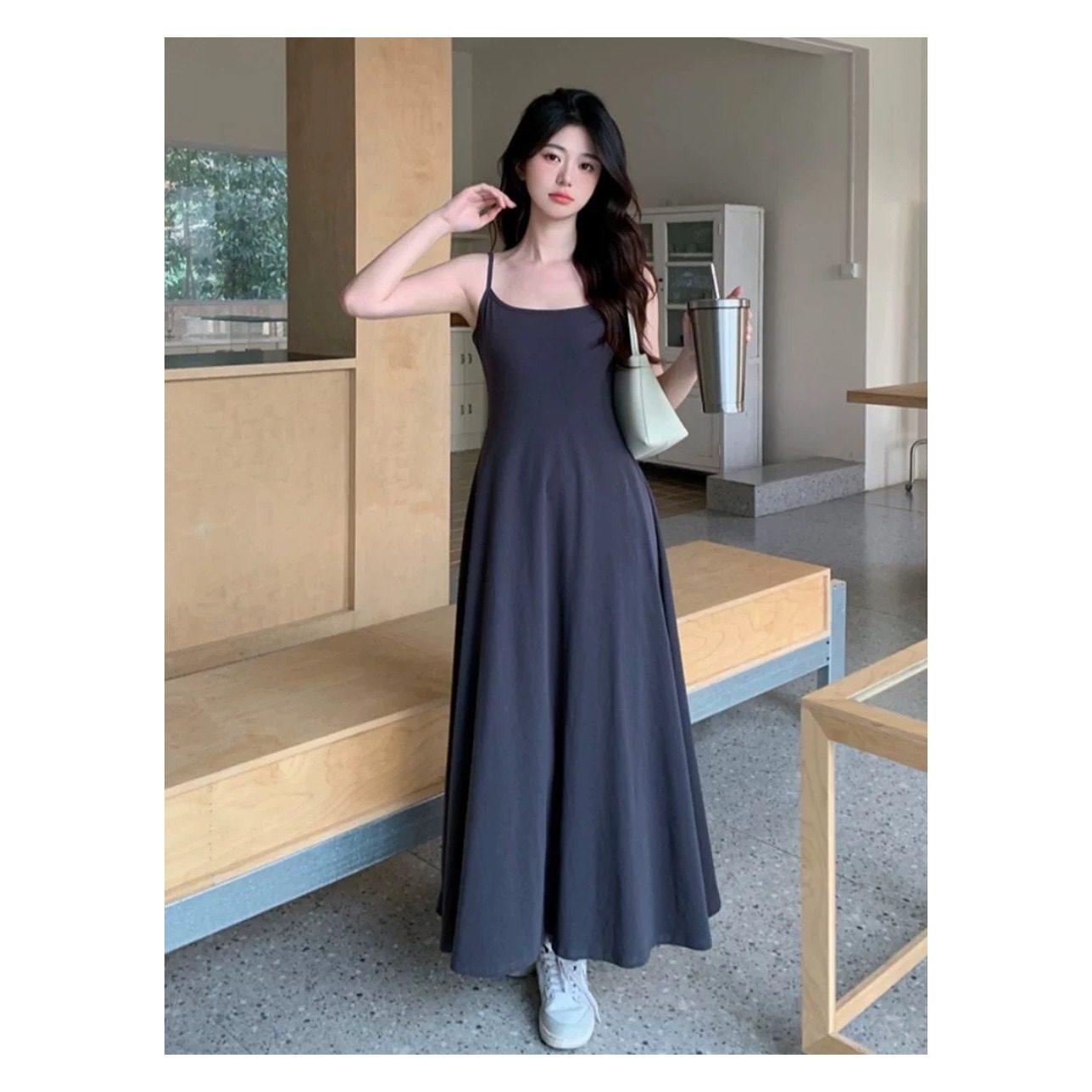 春夏季新款吊带背心连衣裙大码胖mm宽松外穿内搭百搭打底过膝长裙