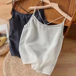 100%精梳纯棉夏季 宽松百搭纯色上衣 棉麻内搭内衬打底吊带背心大码