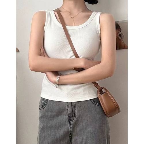 夏季螺纹遮副乳吊带背心女大码修身外穿显瘦内搭百搭无袖打底上衣